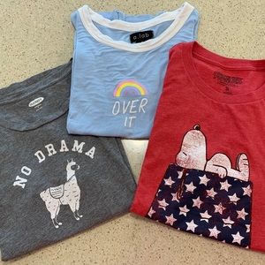 Three women’s short sleeved graphic tshirts